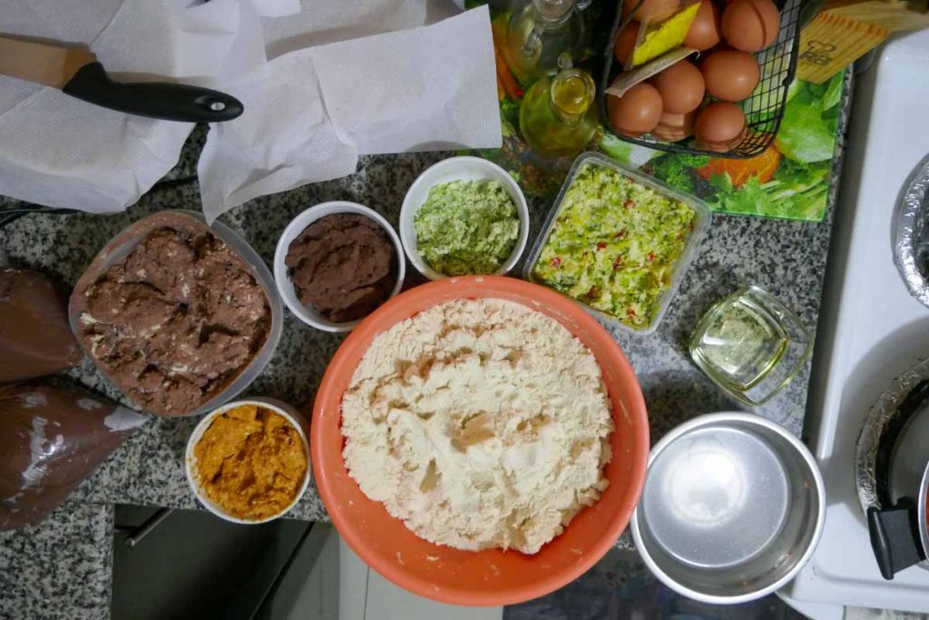 Pupusas ingredients are laid out ready to make Salvadoran pupusas.