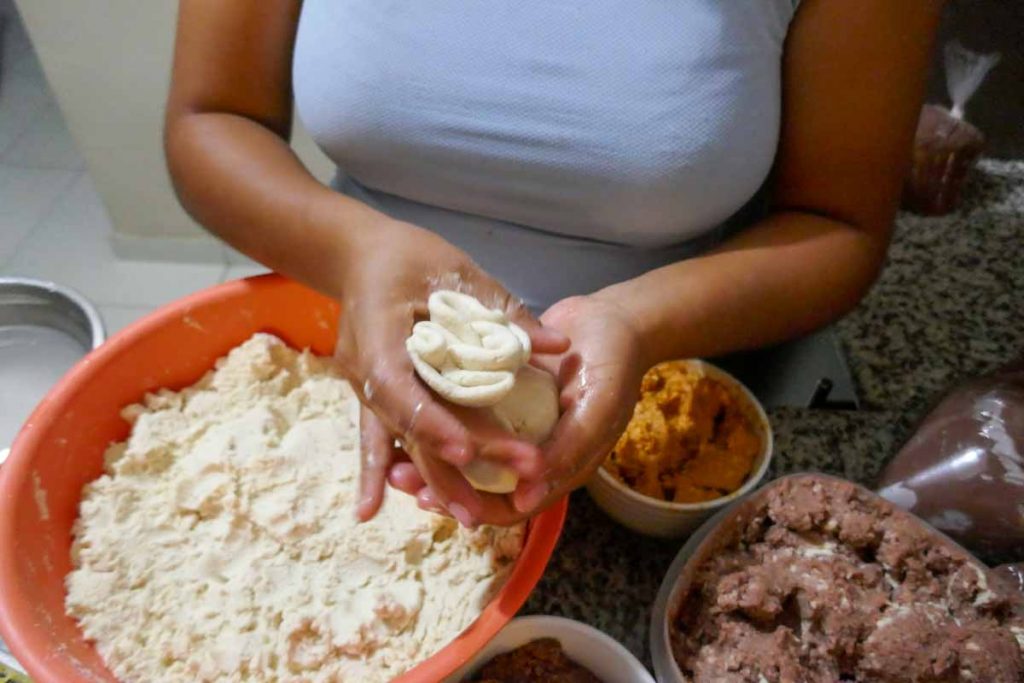 How to make pupusas step two. Remove excess pupusa dough.
